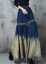 Load image into Gallery viewer, French Navy Silm Fit Patchwork Gradient Color Denim Skirt Spring