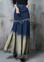 Load image into Gallery viewer, French Navy Silm Fit Patchwork Gradient Color Denim Skirt Spring