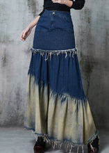 Load image into Gallery viewer, French Navy Silm Fit Patchwork Gradient Color Denim Skirt Spring