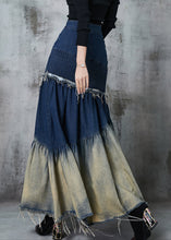 Load image into Gallery viewer, French Navy Silm Fit Patchwork Gradient Color Denim Skirt Spring