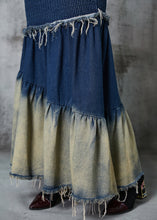 Load image into Gallery viewer, French Navy Silm Fit Patchwork Gradient Color Denim Skirt Spring