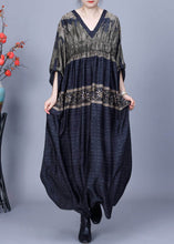 Load image into Gallery viewer, French Navy V Neck Print Pockets Silk Party Long Dress Spring