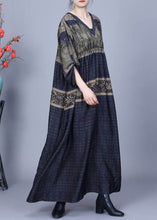 Load image into Gallery viewer, French Navy V Neck Print Pockets Silk Party Long Dress Spring