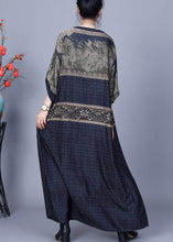 Load image into Gallery viewer, French Navy V Neck Print Pockets Silk Party Long Dress Spring