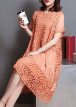 Load image into Gallery viewer, French Orange Embroidered Patchwork Lace Dress Summer