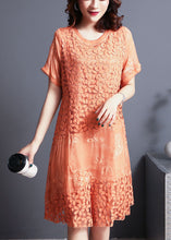 Load image into Gallery viewer, French Orange Embroidered Patchwork Lace Dress Summer