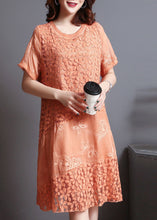 Load image into Gallery viewer, French Orange Embroidered Patchwork Lace Dress Summer