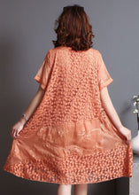 Load image into Gallery viewer, French Orange Embroidered Patchwork Lace Dress Summer