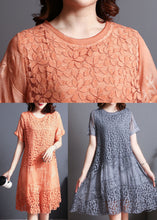 Load image into Gallery viewer, French Orange Embroidered Patchwork Lace Dress Summer