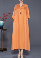 Load image into Gallery viewer, French Orange Oversized Draping Silk Vacation Dresses Bracelet Sleeve