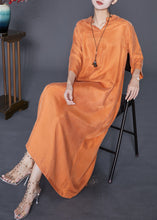 Load image into Gallery viewer, French Orange Oversized Draping Silk Vacation Dresses Bracelet Sleeve