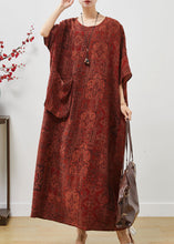 Load image into Gallery viewer, French Orange Oversized Print Cotton Ankle Dress Batwing Sleeve