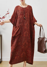 Load image into Gallery viewer, French Orange Oversized Print Cotton Ankle Dress Batwing Sleeve