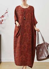 Load image into Gallery viewer, French Orange Oversized Print Cotton Ankle Dress Batwing Sleeve