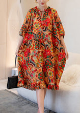 Load image into Gallery viewer, French Orange Print Ruffled Patchwork Maxi Dress Batwing Sleeve