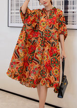 Load image into Gallery viewer, French Orange Print Ruffled Patchwork Maxi Dress Batwing Sleeve