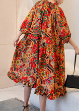 Load image into Gallery viewer, French Orange Print Ruffled Patchwork Maxi Dress Batwing Sleeve