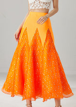 Load image into Gallery viewer, French Orange Silm Fit Patchwork Zircon Tulle Skirts Spring