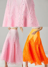 Load image into Gallery viewer, French Orange Silm Fit Patchwork Zircon Tulle Skirts Spring