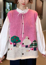 Load image into Gallery viewer, French Pink Button Patchwork Cotton Knit Waistcoat Sleeveless