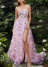 Load image into Gallery viewer, French Pink Embroidered Tulle Spaghetti Strap Dress Summer