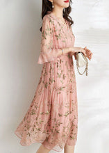 Load image into Gallery viewer, French Pink Embroidered Patchwork Wrinkled Tulle Dress Summer