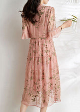 Load image into Gallery viewer, French Pink Embroidered Patchwork Wrinkled Tulle Dress Summer