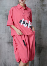 Load image into Gallery viewer, French Pink Oversized Print Cotton Two Pieces Set Spring