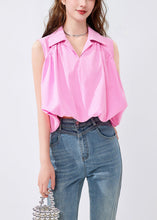 Load image into Gallery viewer, French Pink Peter Pan Collar Solid Cotton Shirt Sleeveless