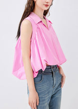 Load image into Gallery viewer, French Pink Peter Pan Collar Solid Cotton Shirt Sleeveless