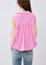 Load image into Gallery viewer, French Pink Peter Pan Collar Solid Cotton Shirt Sleeveless