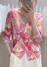 Load image into Gallery viewer, French Pink Print V Neck Button Knit Tops Long Sleeve