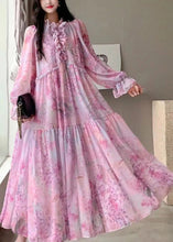 Load image into Gallery viewer, French Pink Ruffled Print Patchwork Chiffon Holiday Dresses Summer