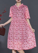 Load image into Gallery viewer, French Pink Ruffled Print Tasseled Chiffon Dress Summer