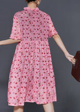 Load image into Gallery viewer, French Pink Ruffled Print Tasseled Chiffon Dress Summer