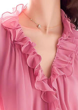 Load image into Gallery viewer, French Pink V Neck Ruffled Chiffon Blouses Bracelet Sleeve