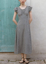 Load image into Gallery viewer, French Plaid O Neck High Waist Cotton Dresses Summer