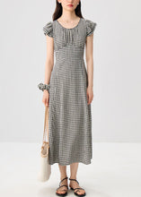 Load image into Gallery viewer, French Plaid O Neck High Waist Cotton Dresses Summer