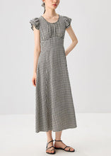 Load image into Gallery viewer, French Plaid O Neck High Waist Cotton Dresses Summer