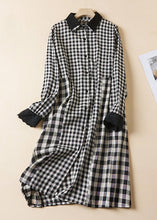 Load image into Gallery viewer, French Plaid Peter Pan Collar Button Linen Shirts Dress Long Sleeve