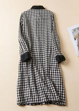 Load image into Gallery viewer, French Plaid Peter Pan Collar Button Linen Shirts Dress Long Sleeve