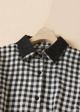 Load image into Gallery viewer, French Plaid Peter Pan Collar Button Linen Shirts Dress Long Sleeve