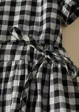 Load image into Gallery viewer, French Plaid Ruffled Lace Up Cotton Shirts Dresses Summer