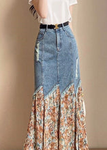 Load image into Gallery viewer, French Print Patchwork Button Denim Maxi Skirts Summer