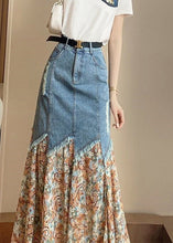 Load image into Gallery viewer, French Print Patchwork Button Denim Maxi Skirts Summer