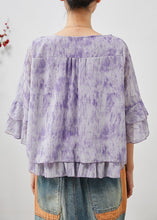 Load image into Gallery viewer, French Purple Embroidered Tie Dye Chiffon Shirts Flare Sleeve