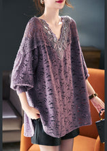 Load image into Gallery viewer, French Purple Hollow Out Patchwork Lace Shirt Spring