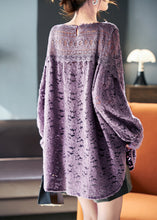 Load image into Gallery viewer, French Purple Hollow Out Patchwork Lace Shirt Spring