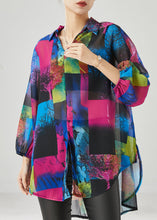 Load image into Gallery viewer, French Purple Oversized Print Chiffon Shirt Tops Spring