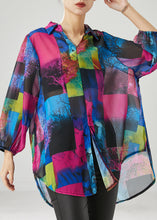 Load image into Gallery viewer, French Purple Oversized Print Chiffon Shirt Tops Spring